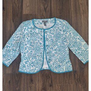 💙 Kate Hill Embroidered Floral Blazer Jacket Size 6P Coquette Girl Preppy Roman